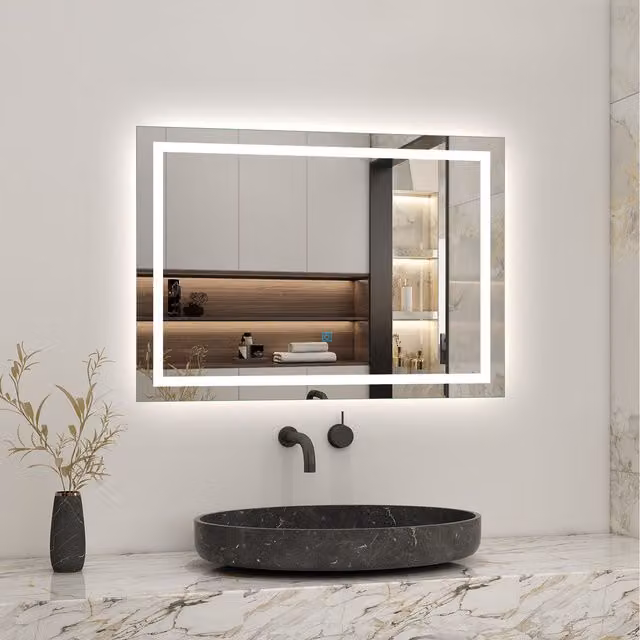AicaBathroom LED Illuminated Rectangular Bathroom Mirror in White, Width: 70 cm