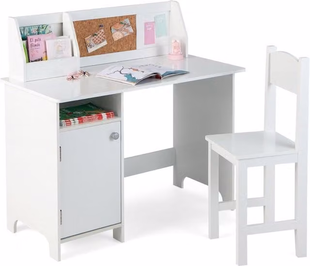 COSTWAY Kids Study Table and Chair Set in White
