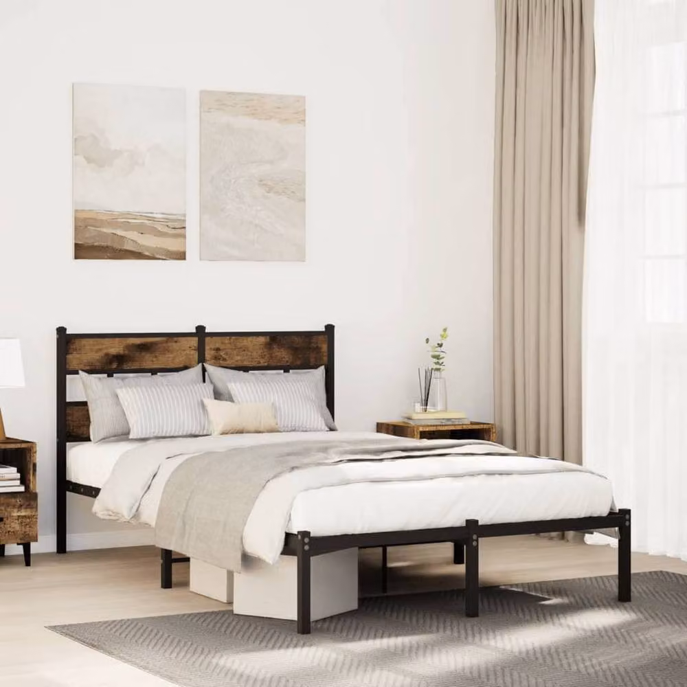 Berkfield Home Metal Bed Frame in Smoked Oak Brown, W/D/H: 120 x 200 cm – 2