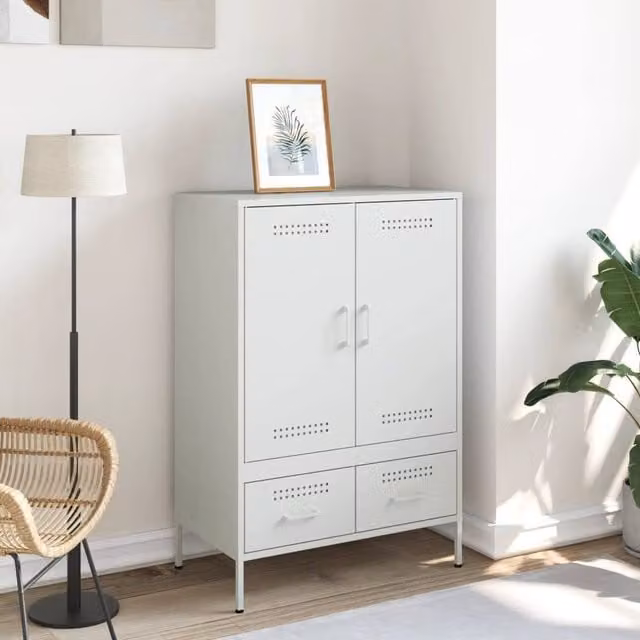 Berkfield Home White Steel Highboard with Internal Drawers and Shelves, H 101.5 x W 68 x D 39 cm – 1