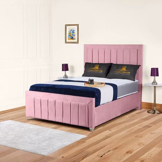 UK Bed Furniture Siarra Ottoman Gas Lift Upholstered Velvet Bed in Pink, Size: 120 x 200 cm – 1