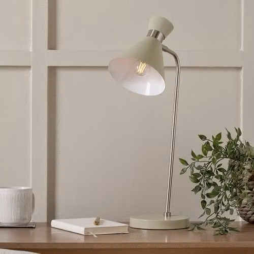 Ruma Modern Metal Table Lamp in Brushed Silver and Light Green, H 54.0 x W 28.0 x D 16.0 cm – 1