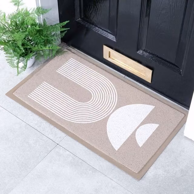 Artsy Mats Beige Half Moon Abstract Indoor and Outdoor Doormat, W: 70 cm, D: 40 cm