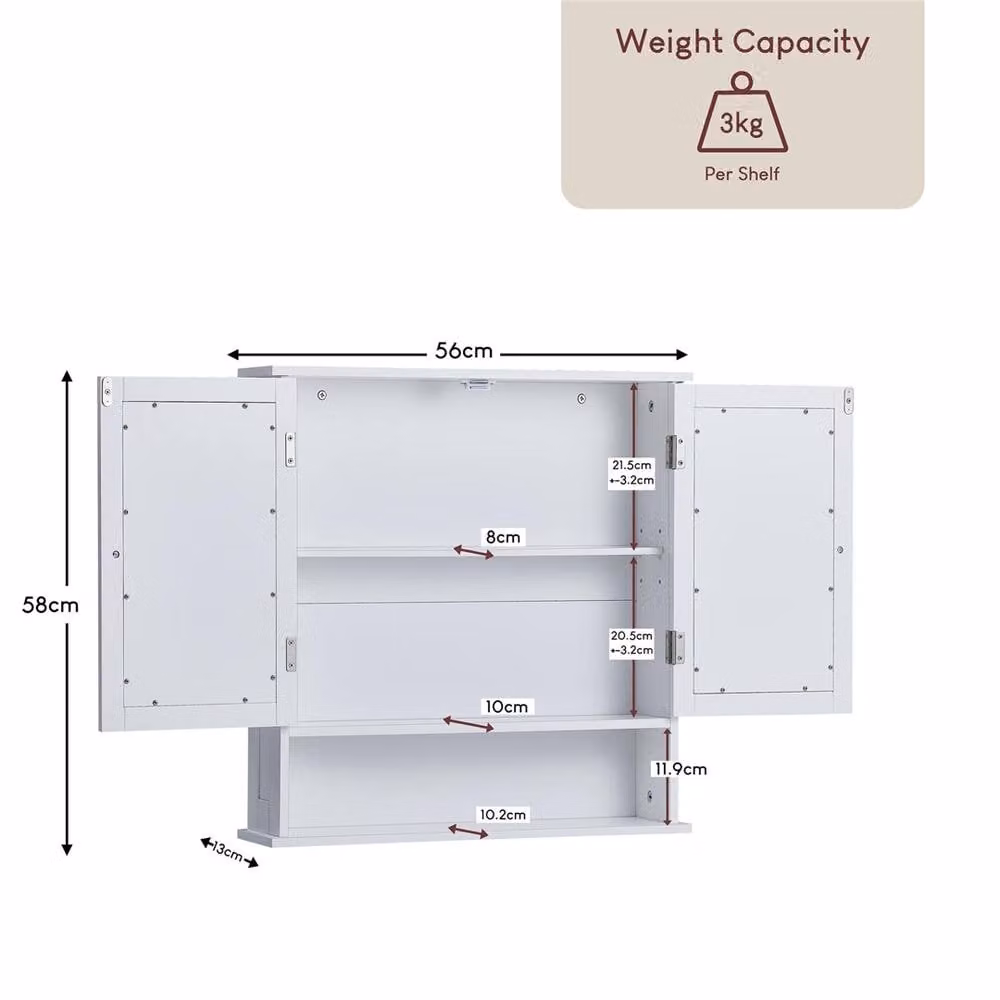 FORGEVIO White Modern Wall-Mounted Bathroom Cabinet with Two Mirrored Hinged Glass Doors and Internal Shelves – 2