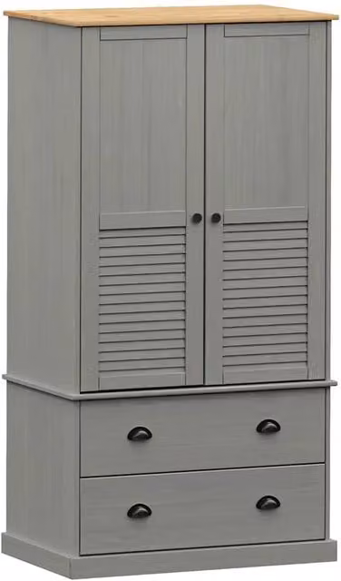 Berkfield Home VIGO Grey Solid Wood Pine Wardrobe with Hinged Doors and Internal Drawers, W/D/H: 90 x 55 x 176 cm – 1