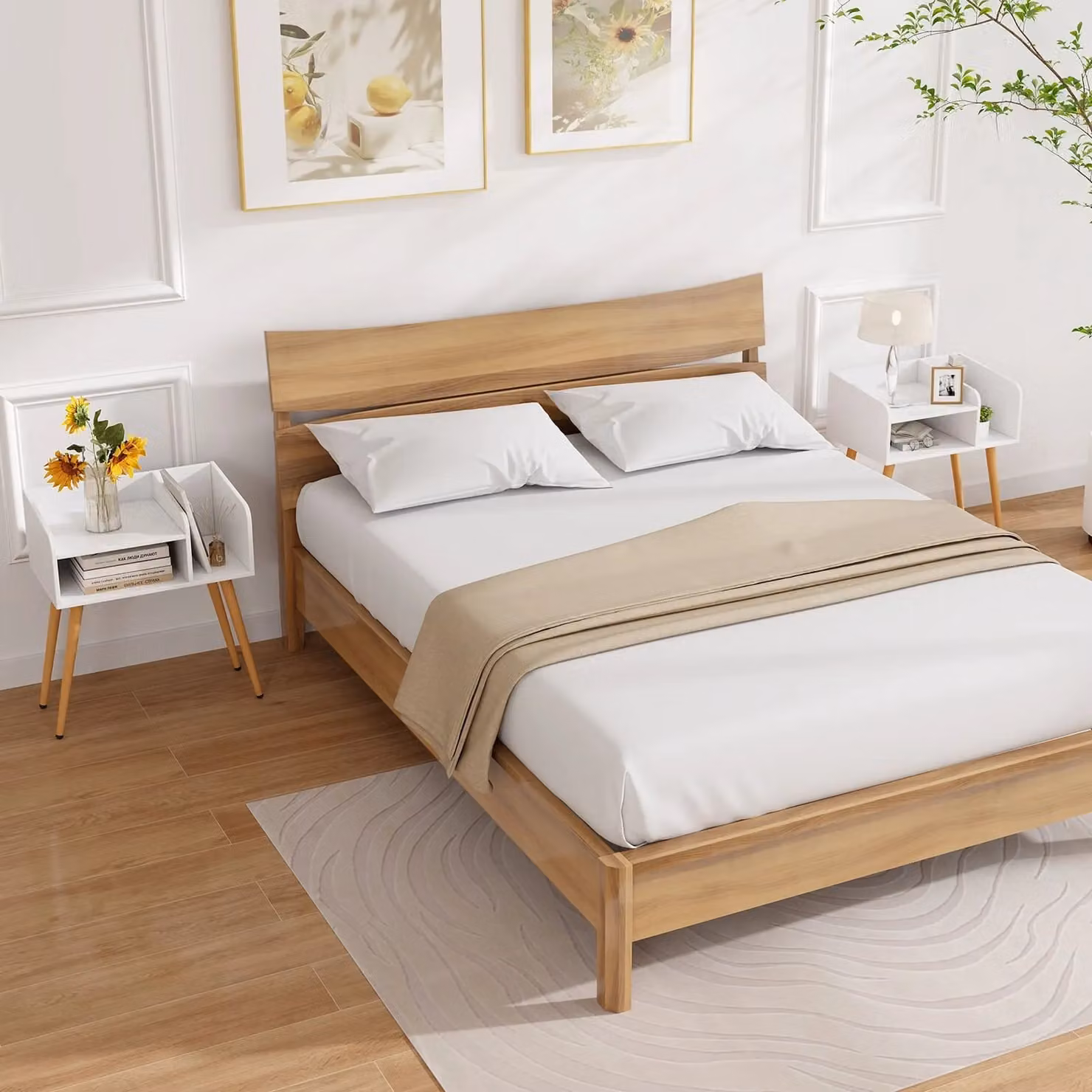 Costway Modern 2-Tier Bedside Table with Shelves in White – 2