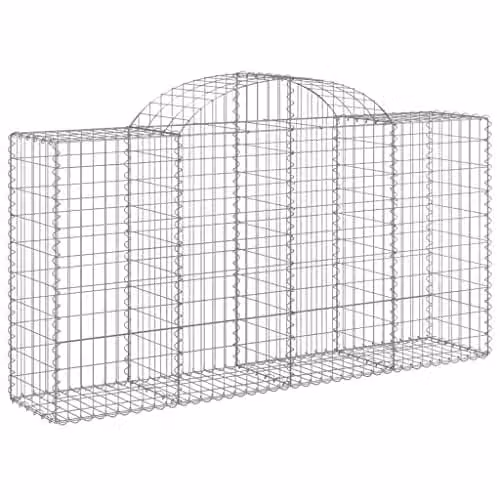 vidaXL Arched Gabion Baskets, 20 Pieces, Silver Galvanised Steel, W: 200 cm, D: 50 cm, H: 100-120 cm – 1