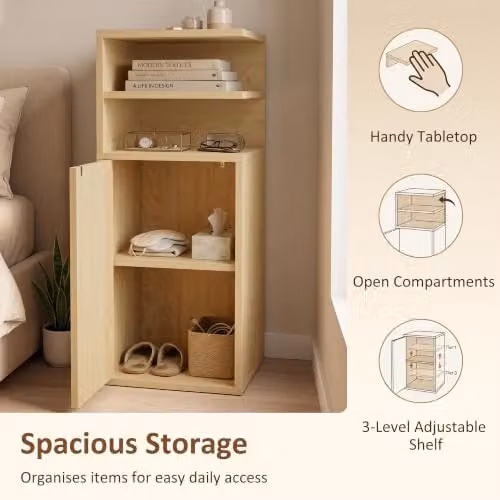 HOMCOM Set of 2 Slim Bedside Tables with Open Cubbies in Oak Brown, W/D/H: 30 x 25 x 60 cm – 3