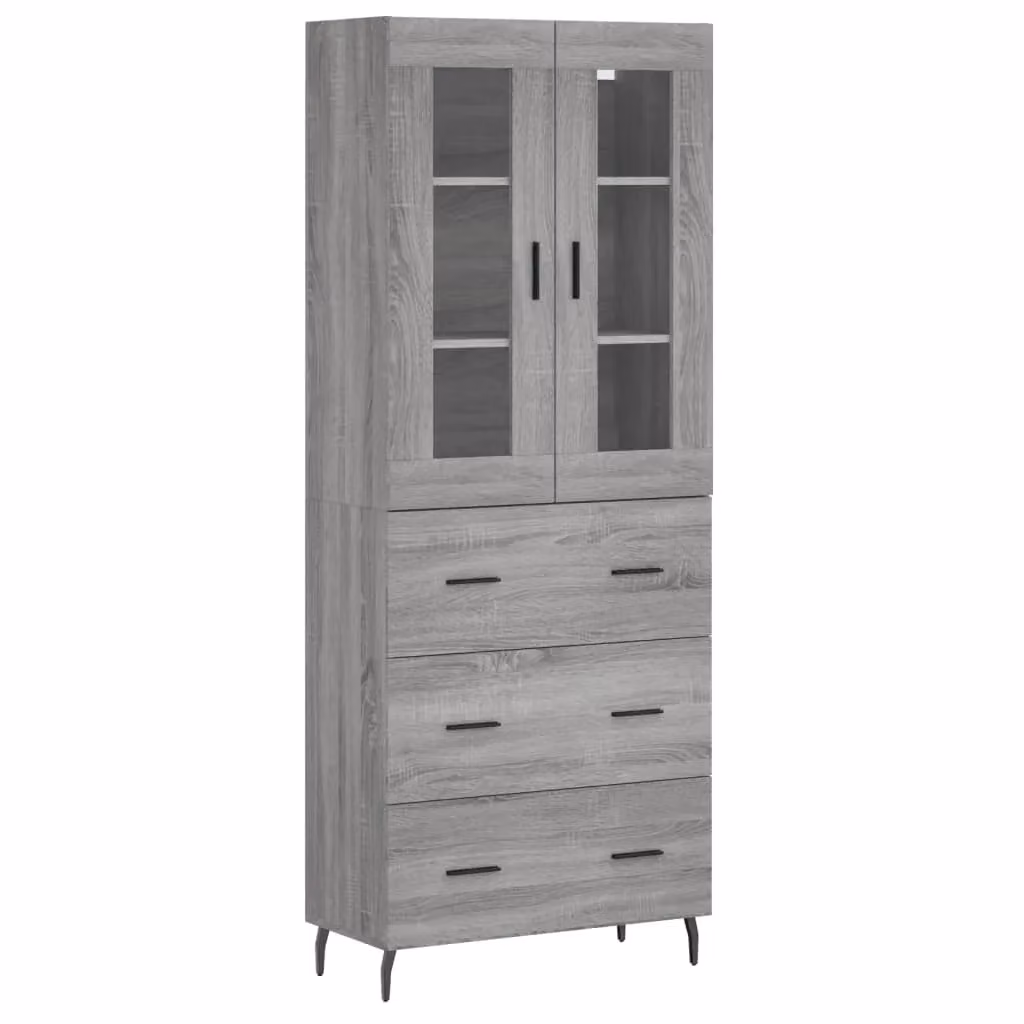 Berkfield Home Modern Grey Highboard with Glass Doors and Internal Shelves W/D/H: 69.5 x 34 x 180 cm – 2