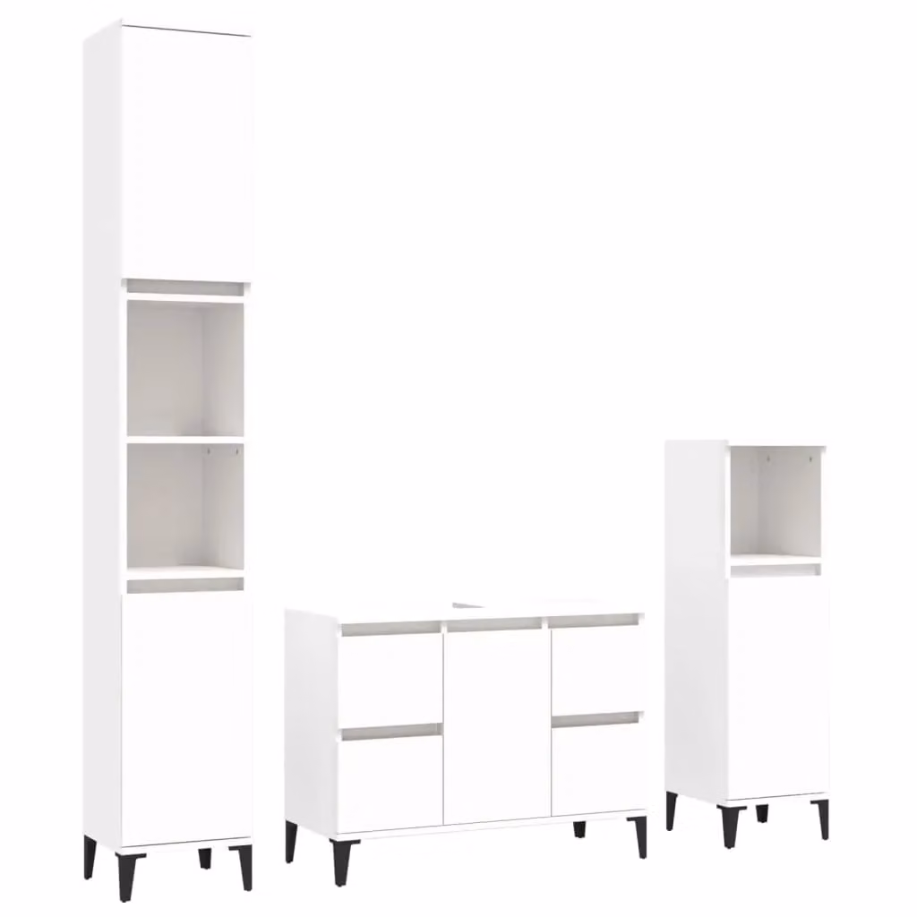 Berkfield Home 3 Piece Modern White Bathroom Furniture Set with Tall Cabinet and Hinged Doors – 2
