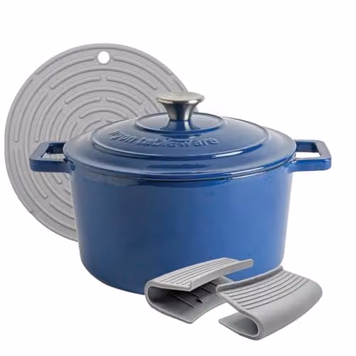 Argon Tableware Midnight Blue Enamelled Cast Iron Round Casserole Dish with Self-Basting Lid, 4.5 l
