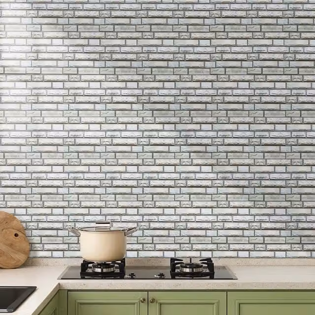 Livingandhome 10 Piece 3D Self Adhesive Tile Look PVC Wallpaper Stickers in Grey