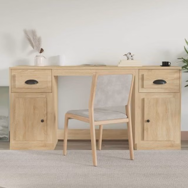 Berkfield Home Modern Office Desk with Cabinet in Sonoma Oak Brown MDF