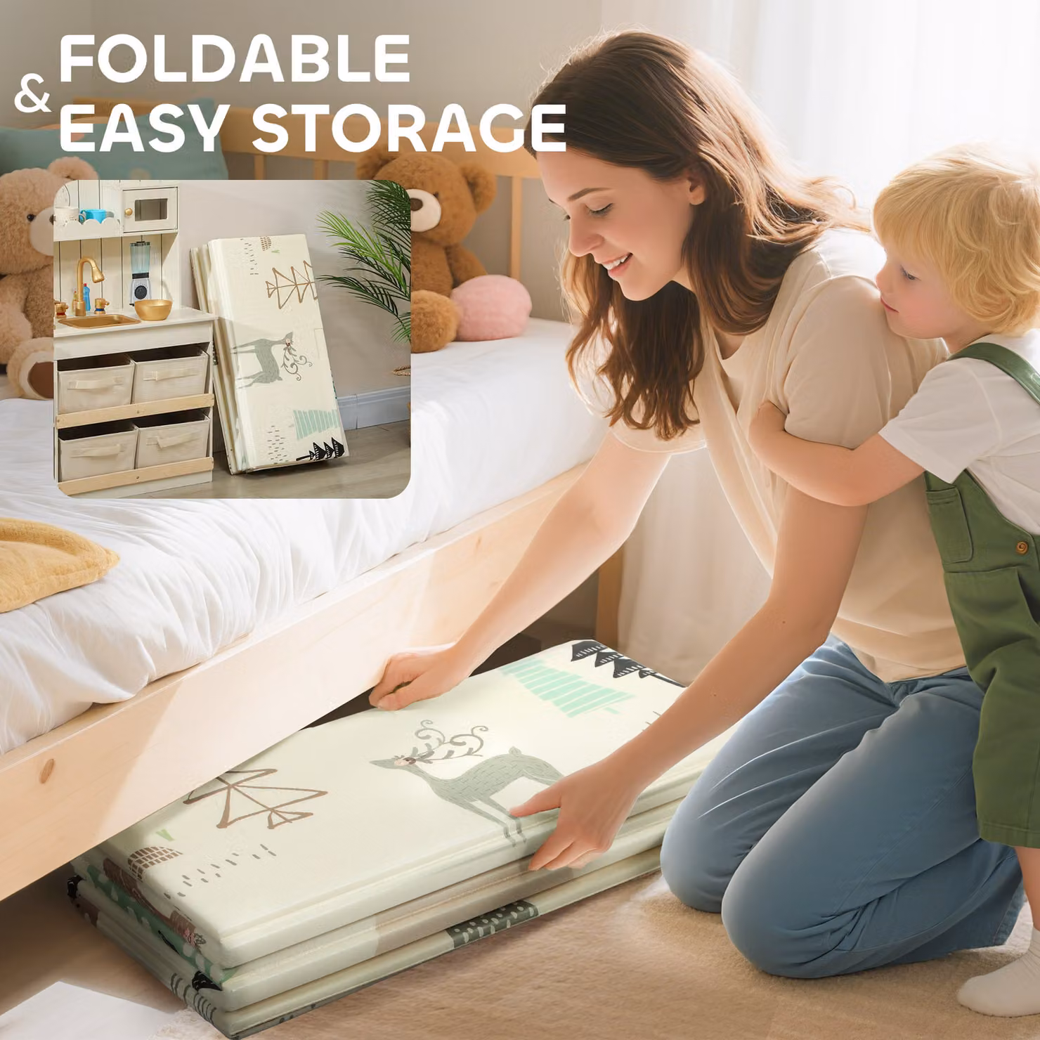 AIYAPLAY Animal-Themed Double Sided Foldable Water-Resistant Foam Baby Play Mat, Multicolour, W: 177 cm, D: 146 cm, H: 1.5 cm – 2