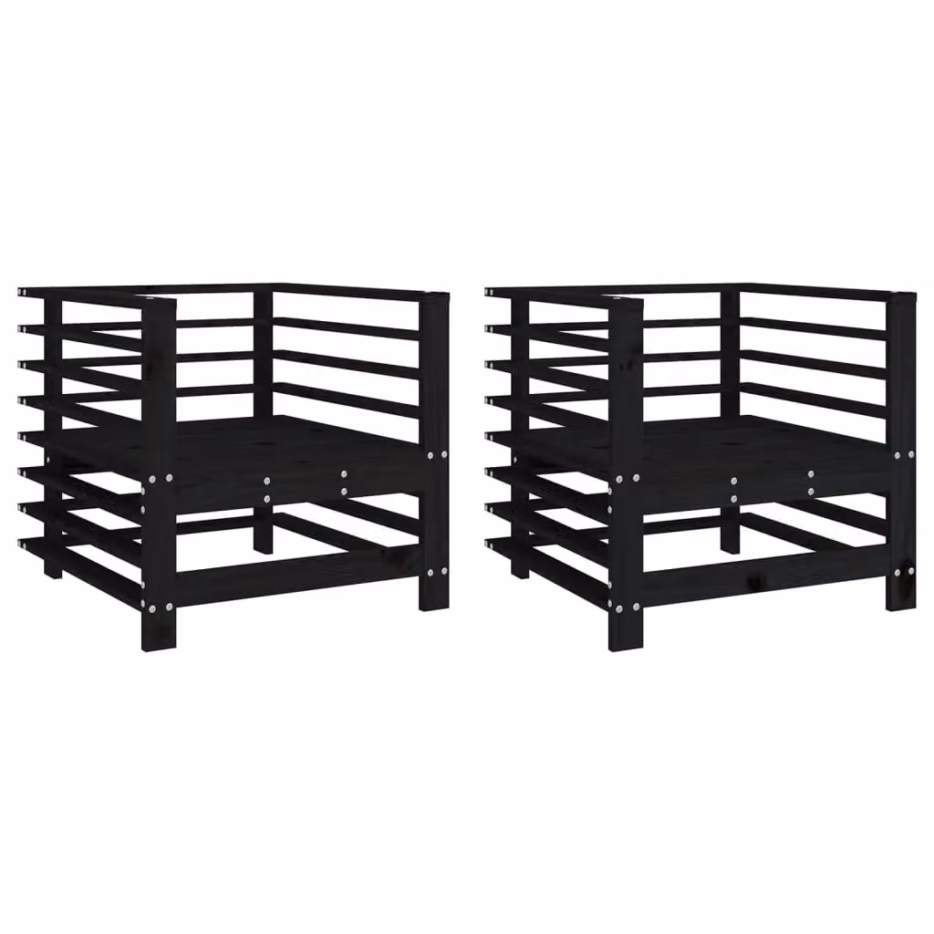 Berkfield Home Set of 2 Black Rustic Solid Pine Garden Chairs with Armrests – 2