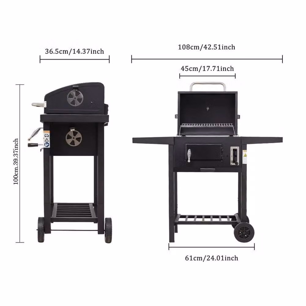 Kelvenix Charcoal Garden Barbecue Smoker with Thermometer and Cart in Black, W/D/H: 108 x 61 x 100 cm – 2