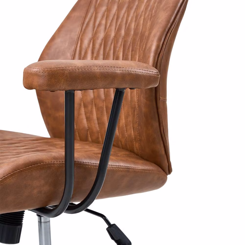 Living and Home Vintage Brown PU Leather Swivel Office Chair with Armrests and Height Adjustment – 3