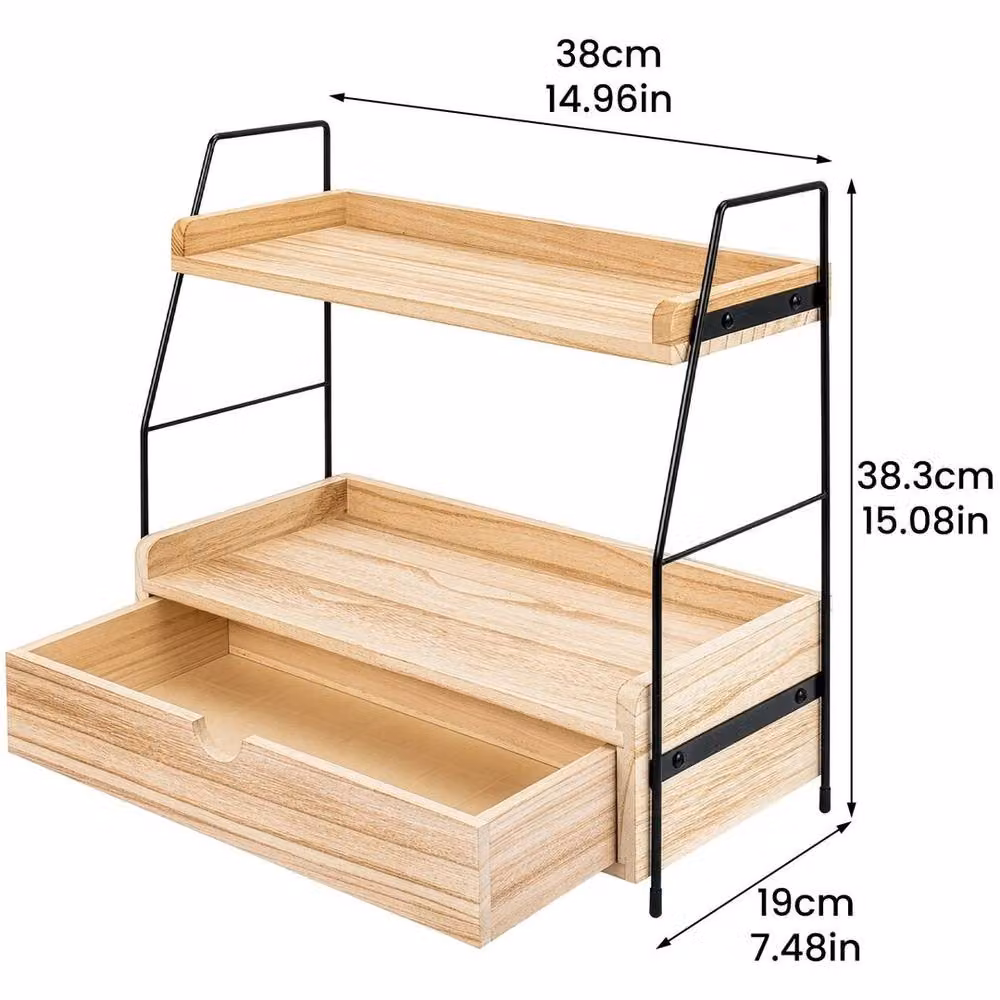 Kelvenix Natural Wood Coffee Station Organiser with Coffee Pod Holder Drawer in Brown – 1