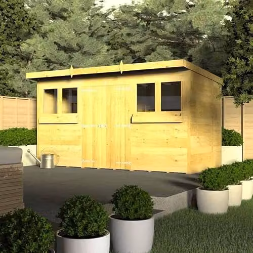 Buttercup Farm Rustic Wood Pent Summer Shed in Brown, W: 589 cm, D: 231 cm, H: 201 cm – 2