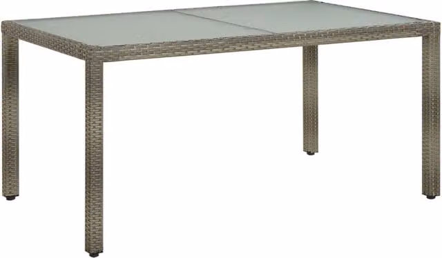 Berkfield Home Modern Grey Poly Rattan Garden Table with Tempered Glass Top, W: 150 cm, D: 90 cm, H: 75 cm