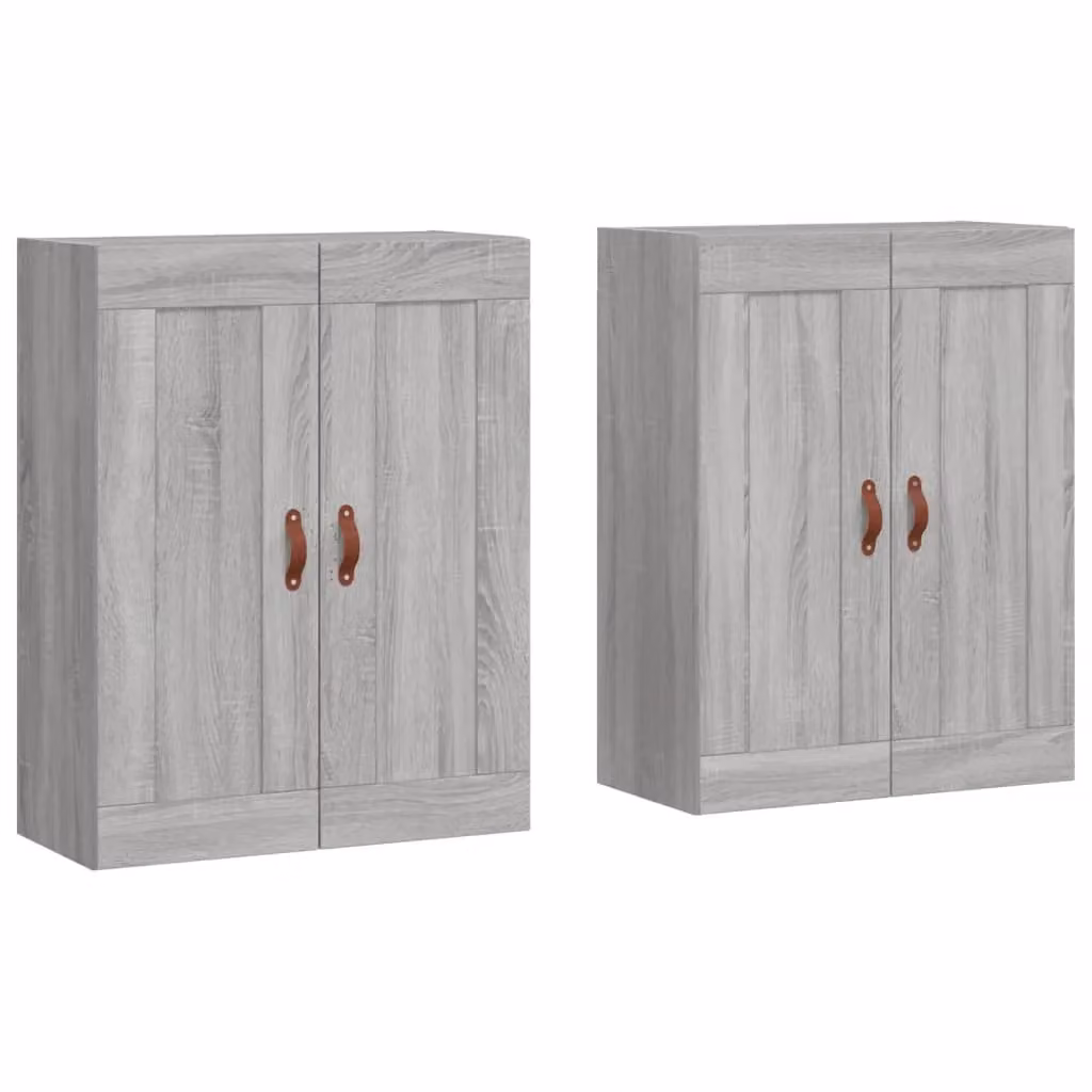 Berkfield Home Set of 2 Wall Mounted Cabinets in Grey Sonoma MDF with Hinged Doors and Internal Shelves – 1