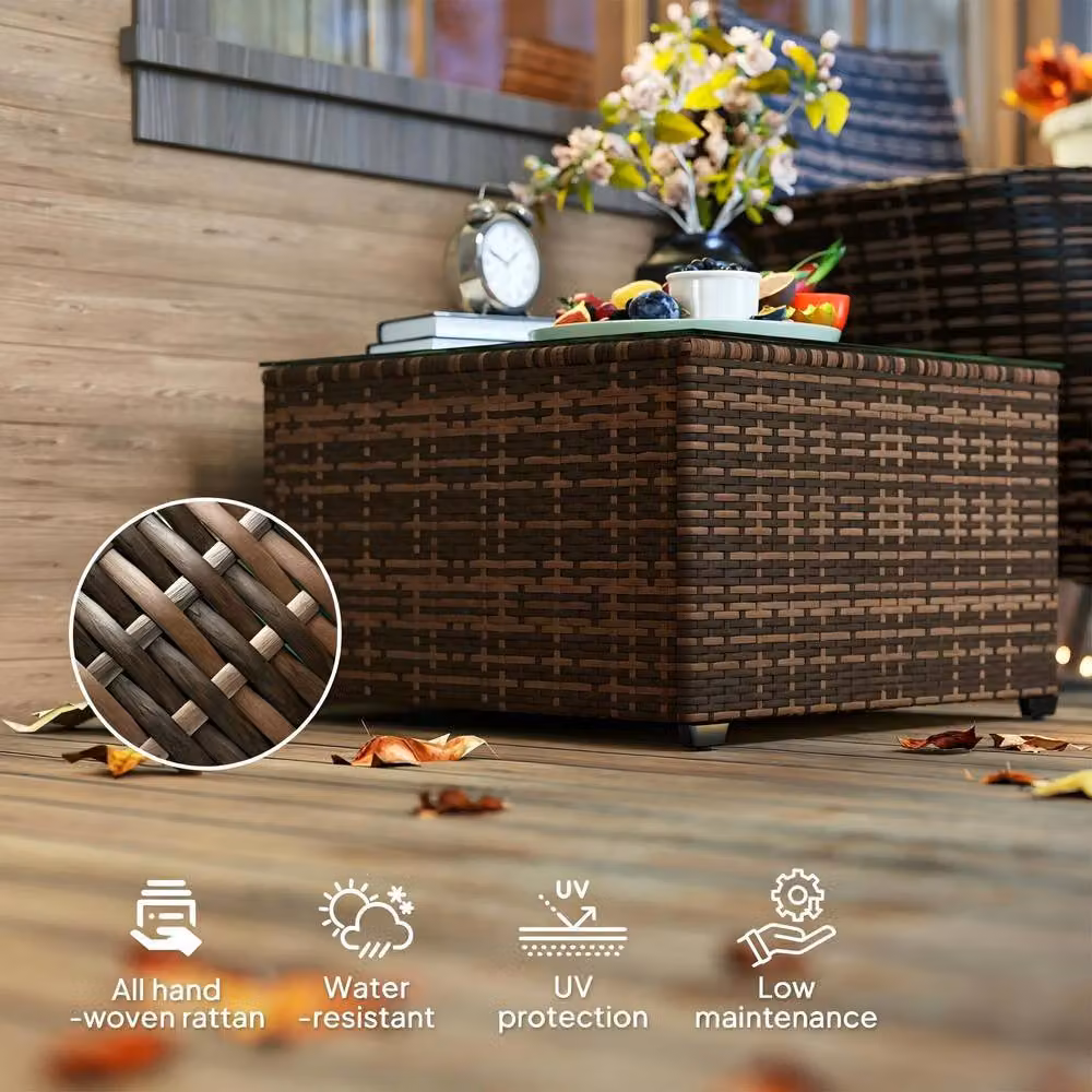 STILVORA Coffee Table with Glass Top in Brown, Diameter: 62 cm – 4