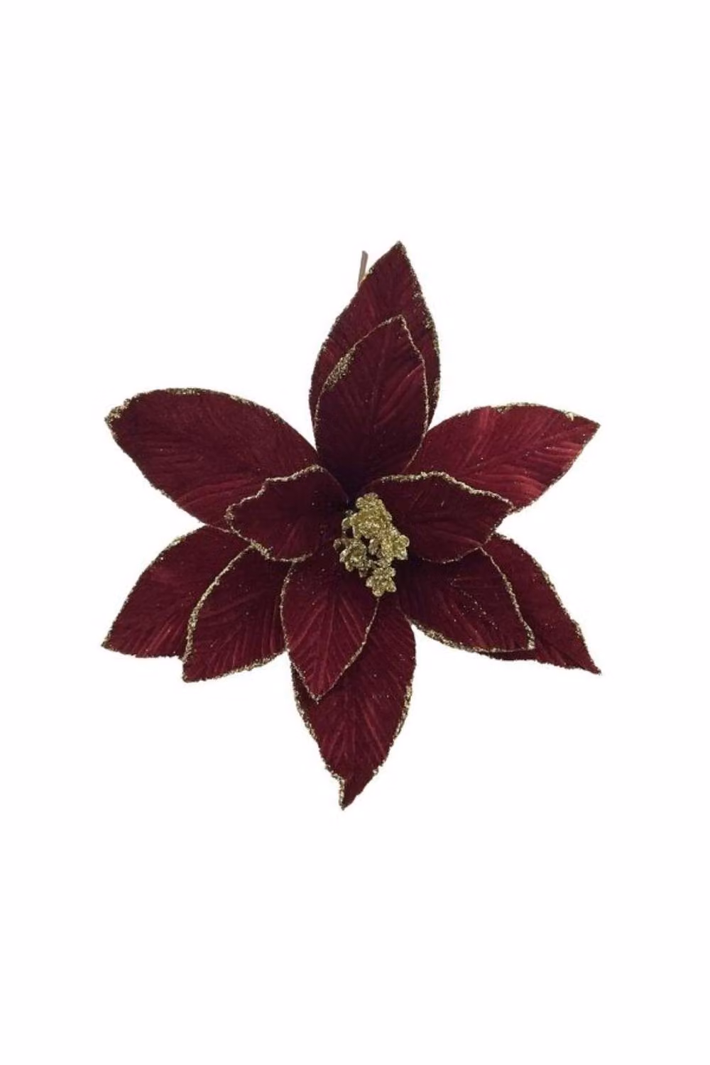 KDMD Maroon Poinsettia Christmas Pick with Gold Glitter Edge, 4 Pack, Height: 30 cm – 2