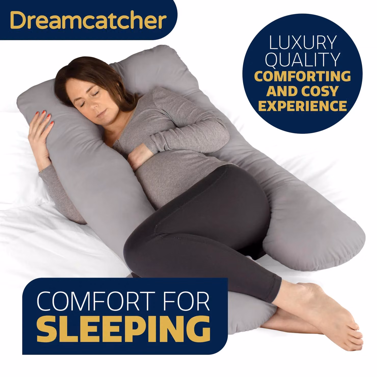 Dreamcatcher U-Shaped Maternity Support Pregnancy Pillow in Blue and Grey Micro Fleece – 3
