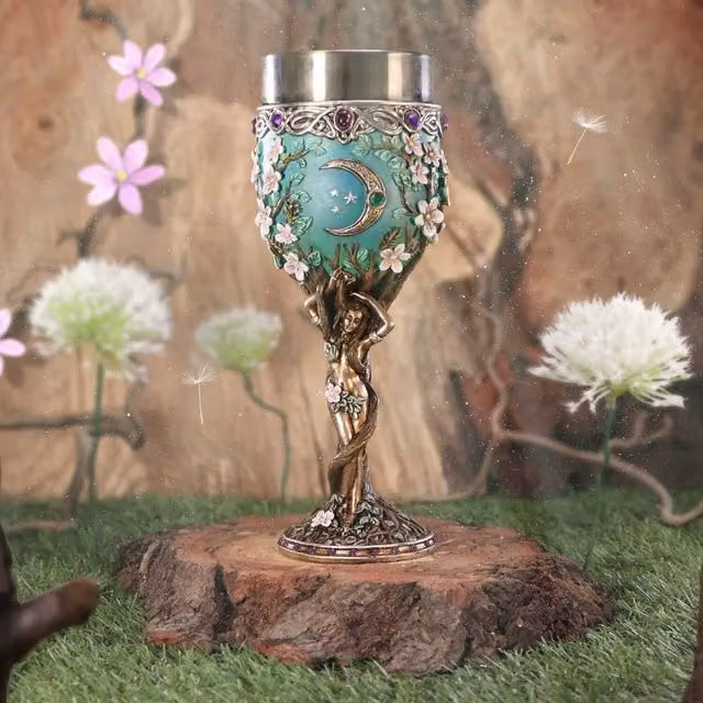 Nemesis Now Maiden Goblet in Blue and Turquoise Floral Resin, Height: 20.8 cm
