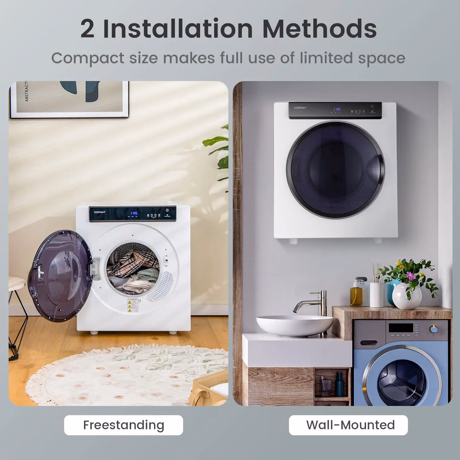 Costway 4kg Compact Electric Clothes Dryer with 3 Heating Options, 1400W, White – 3