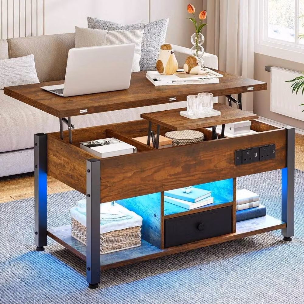 FORGEVIO Elegant Brown Folding Lift Top Coffee Table – 6