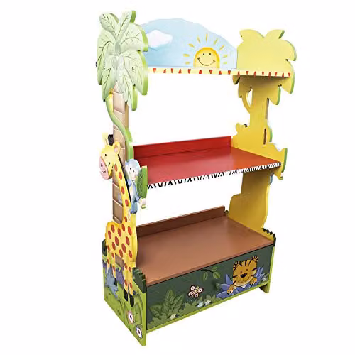 Fantasy Fields Sunny Safari Large Kids Bookshelf, Multicolour Wooden 3 Tier Bookcase and Toy Organiser, H 96.5 x W 55.6 x D 29.2 cm