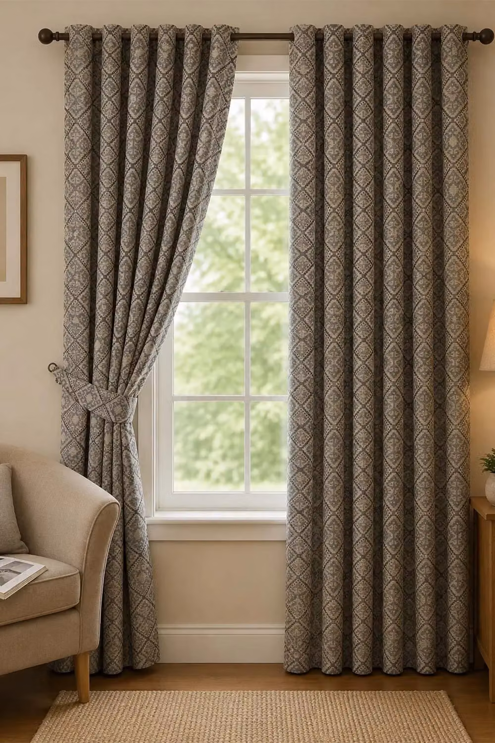 Homescapes Grey and Silver Patterned Aztec Tribal Design Curtain Tie Back Pair – 2