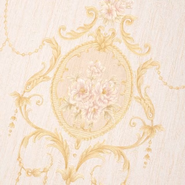 Livingandhome Vintage Floral Botanical Non-Woven Damask Wallpaper Roll in Light Beige and Gold
