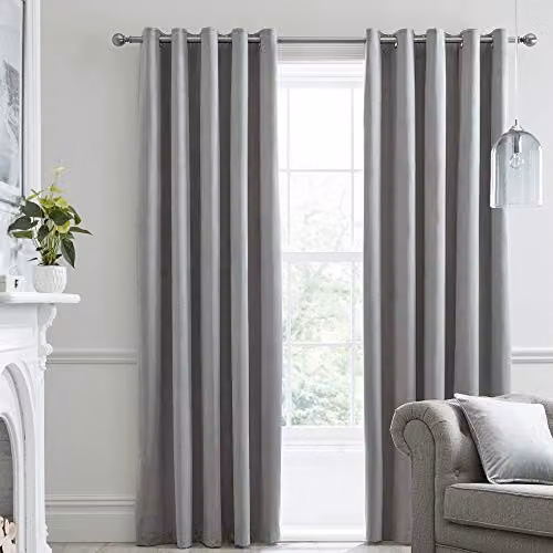 Laurence Llewelyn-Bowen Montrose Velvet Blackout Eyelet Curtains, Silver/Grey, W: 117 cm, H: 183 cm
