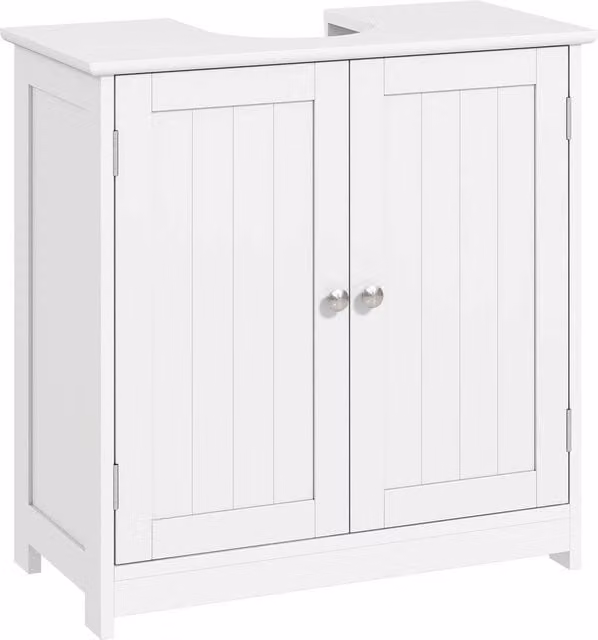 VOGREX White Under-Sink Bathroom Storage Cabinet with Adjustable Internal Shelf and Hinged Doors