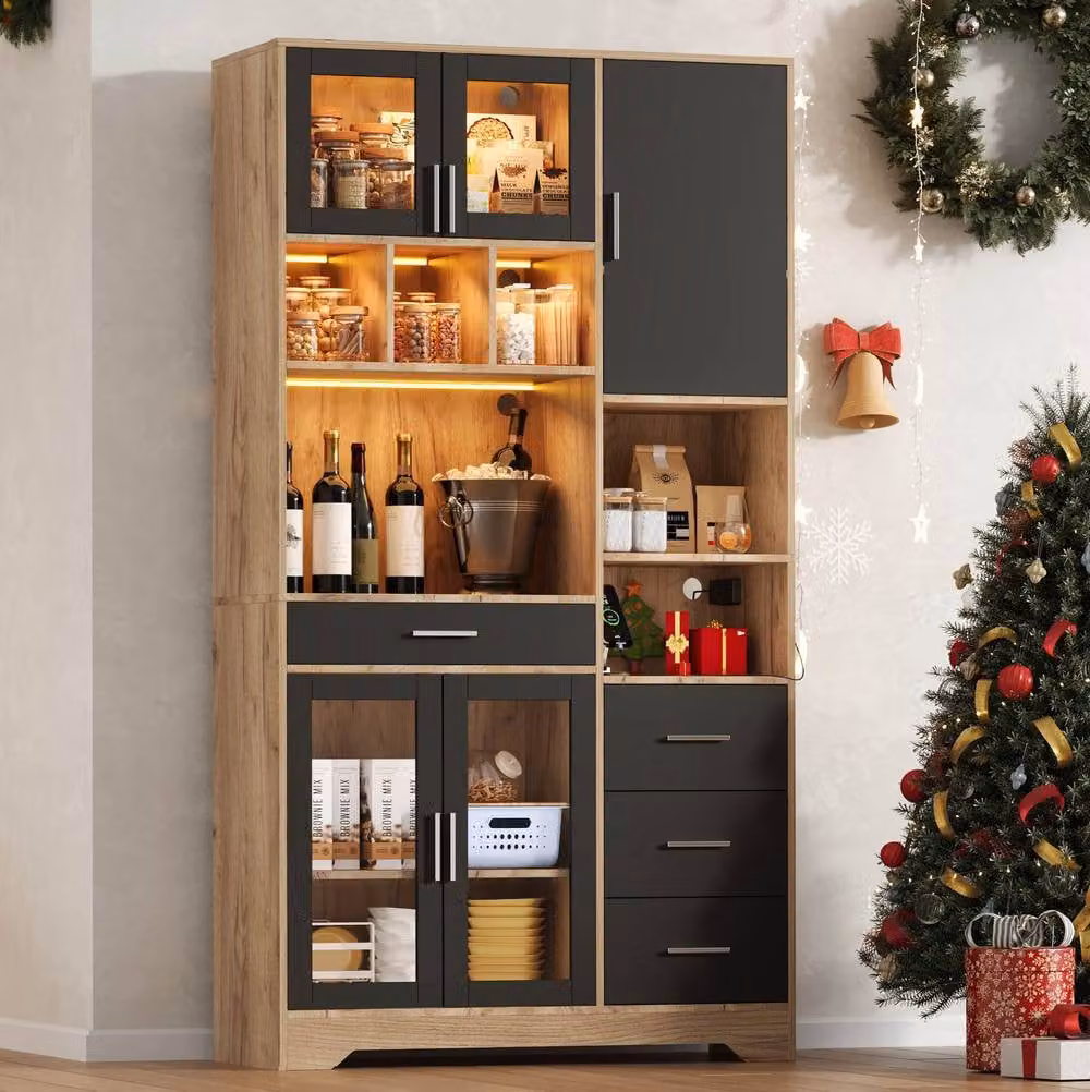 STILVORA Modern Black Kitchen Sideboard with Integrated LED Lighting and Power Outlet – 2