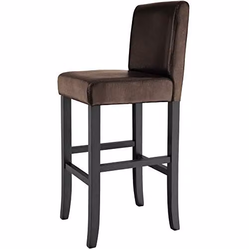 tectake Set of 4 Modern Bar Stools with Synthetic Leather and Glossy Wood Legs in Brown and Black – 5