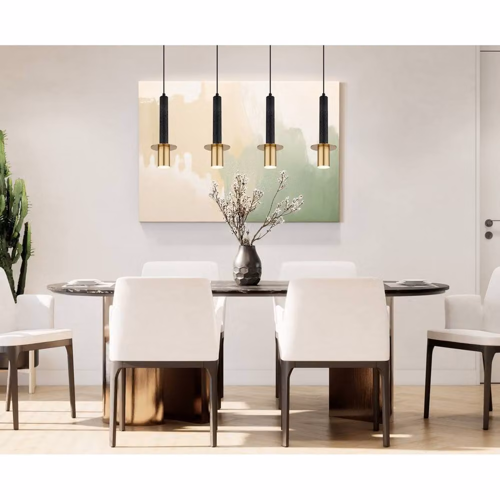 Netlighting Shanna Bar Pendant Ceiling Light in Matt Black and Brass with 4x GU10 LED – 2