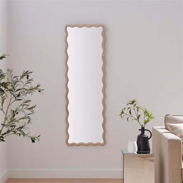 FurnitureboxUK Damaris Wavy Rectangle Full Length Wall Mirror in Wood, H 150 cm x W 50 cm
