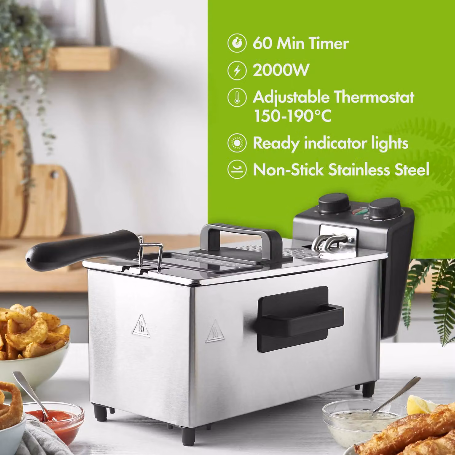 VonShef 2000W Deep Fat Fryer with 3L Capacity in Silver – 2