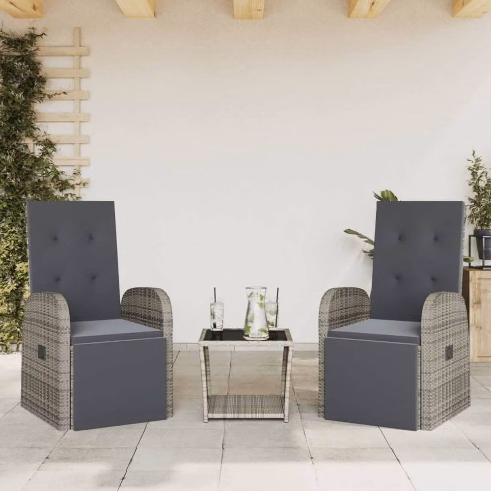 Berkfield Home Beautiful 3 Piece Grey Poly Rattan Garden Dining Set with Cushions – 1