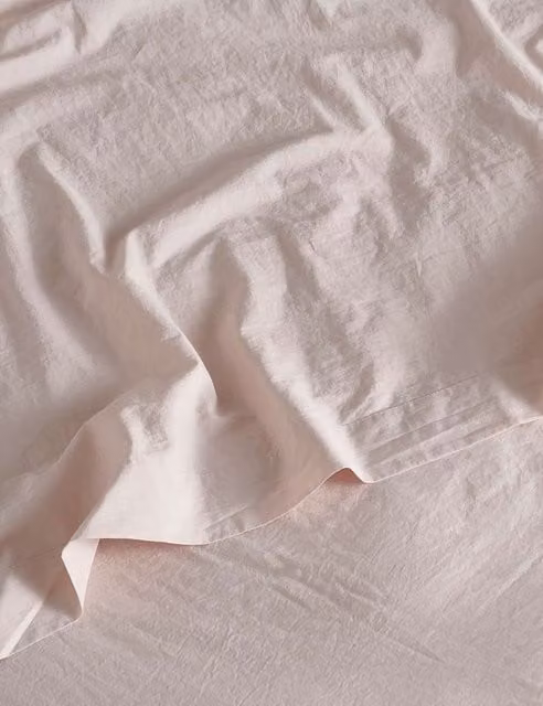 Bedfolk Washed Cotton 300 Thread Count Flat Sheet, Soft Pink, W: 180 cm, L: 200 cm