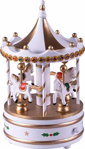 St Helens Home & Garden Wooden Carousel Music Box in White and Gold – 4