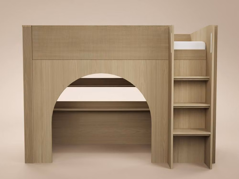 Flair Kaska Mid Sleeper Bed with Ribbed Panel and Stairs in Light Oak – 3