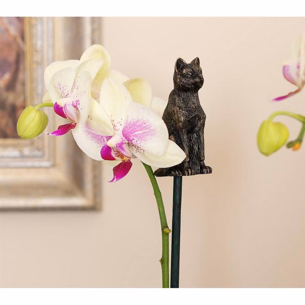Jardinopia Cat Cane or Stake Topper Pot Buddy in Bronze, W3.5 x H8 cm – 3
