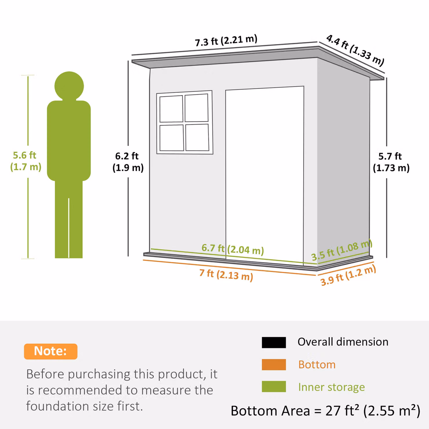 Outsunny Eco-friendly Pent Garden Storage Shed with Galvanised Steel Frame, Window and Lockable Single Door, Dark Grey, W: 213.36 cm, D: 121.92 cm, H: 190.5 cm – 3