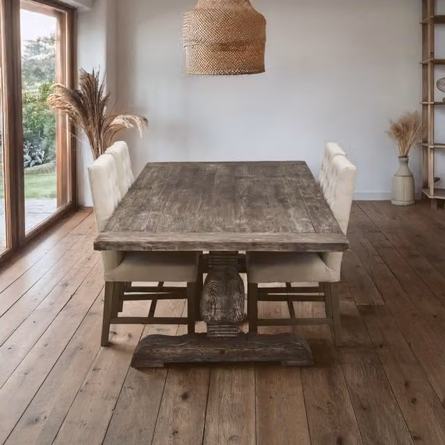 Fifty Five South Classic Rectangular Pine Wood Dining Table in Brown