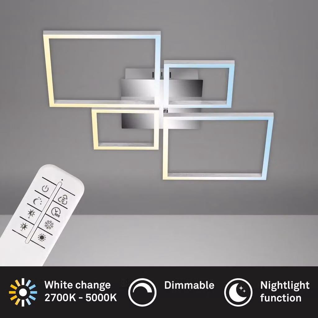 Briloner Silver Chrome Aluminium CCT LED Ceiling Light with Remote Control and Dimming Function – 2