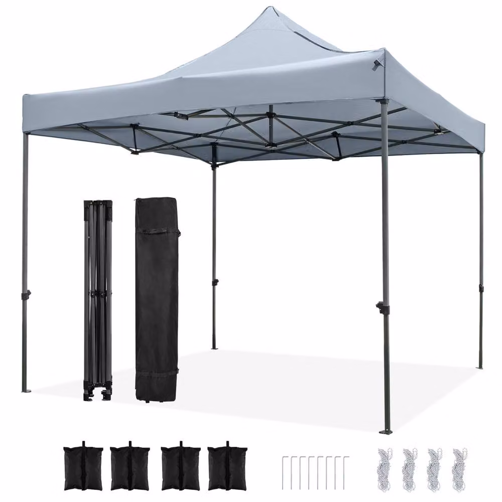 Costway Pop up Canopy Tent Gazebo Shelter in Grey, W/D: 300 x 300 cm – 3